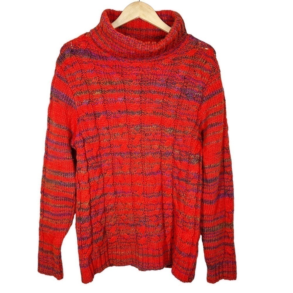 Putorti Cable Knit Turtleneck Marled Multicolor Wool and Alpaca Sweater Medium